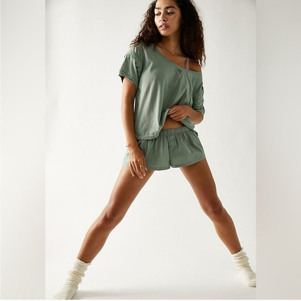 NWOT Free People Intimately Hometown set lounge pajamas washed army green Sz XS